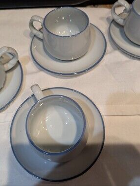White Porcelain Demitasse Cup and Saucer Set with Blue Rim - Home Dining